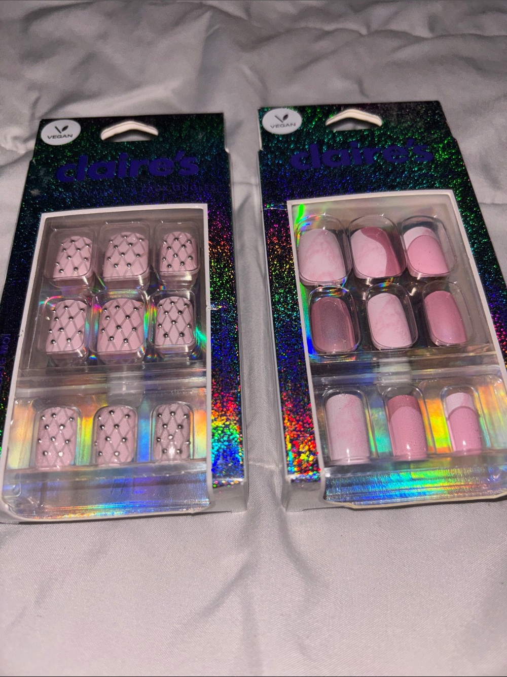 Claire's Light Pink Glue-On Nails Duo Pack with Studded Detail